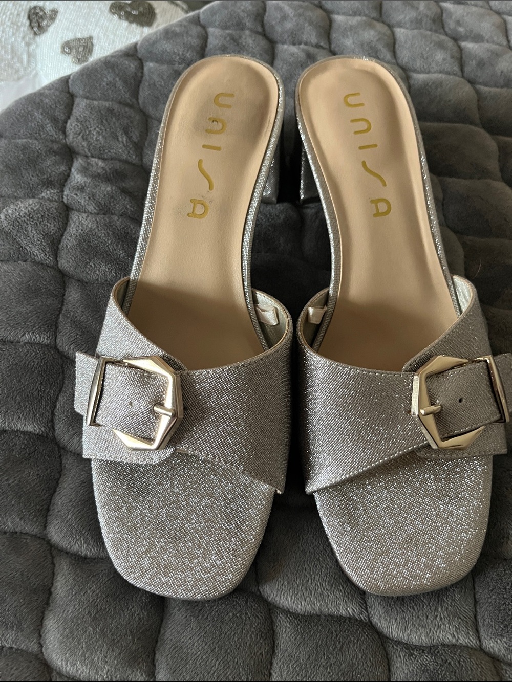 Unisa Silver Glitter Buckle Mules